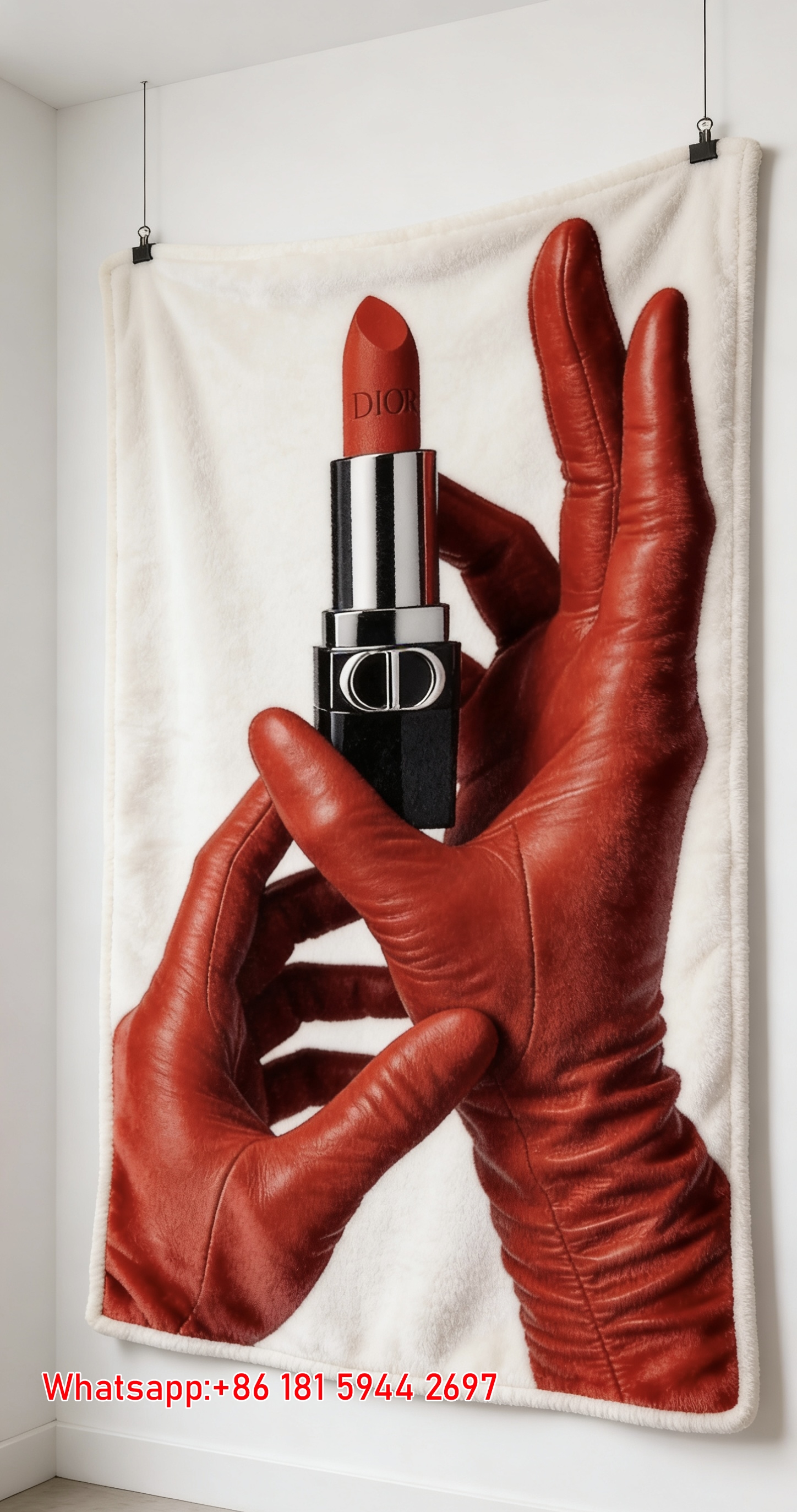 Dior Red Leather Glove Lipstick Flannel Sofa Throw Blanket D339